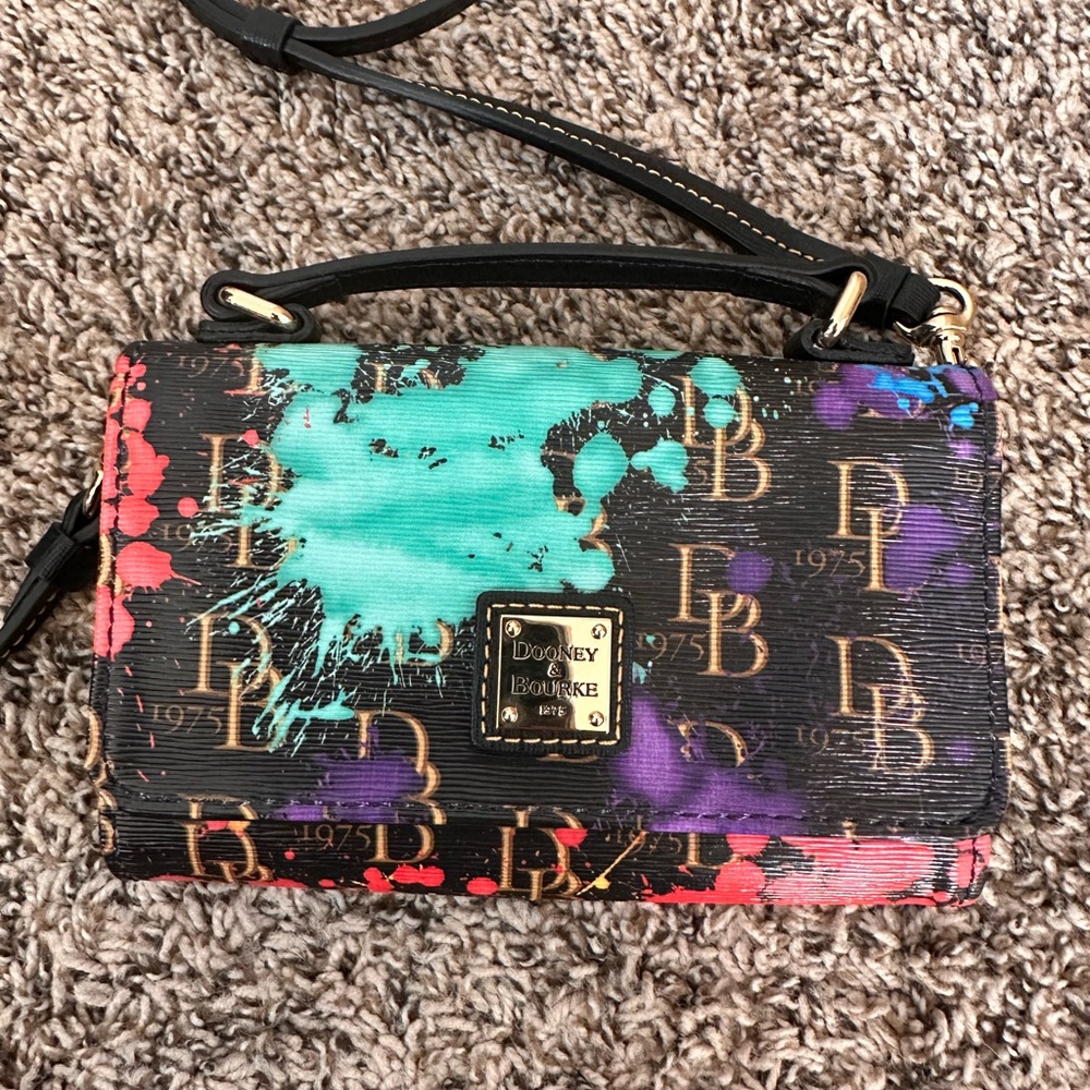Dooney and Bourke Wallet on a Chain in Paint Spatter Print